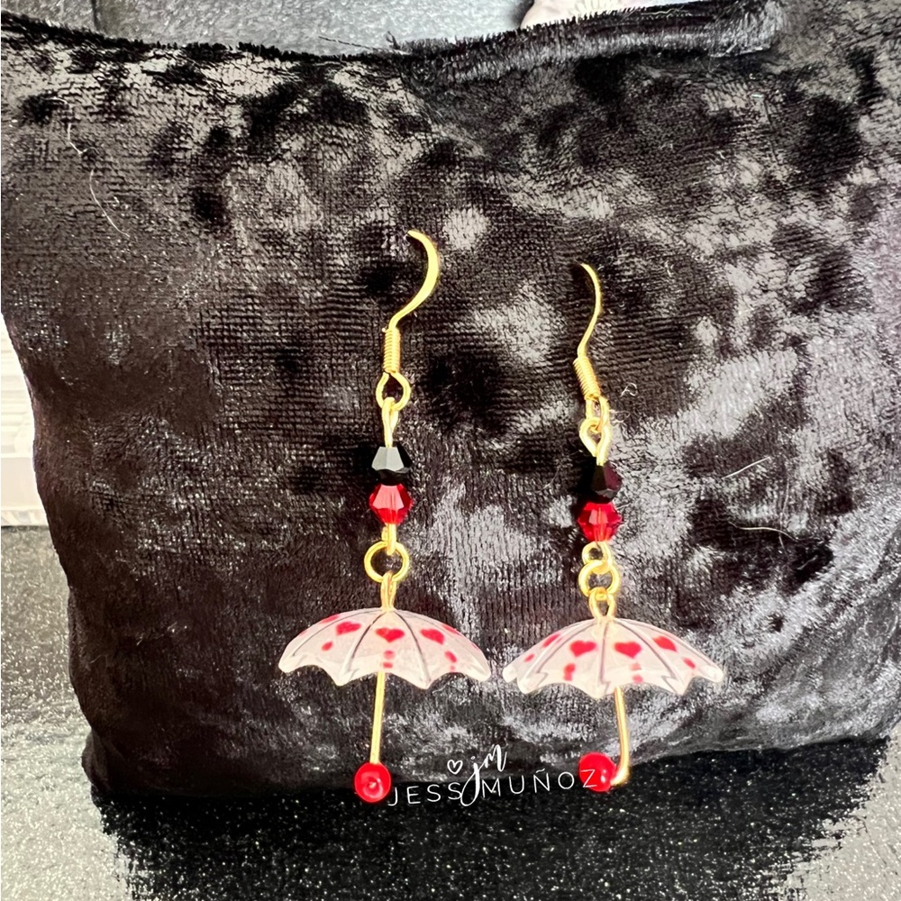 Handmade Gold and Red Umbrella Earrings
